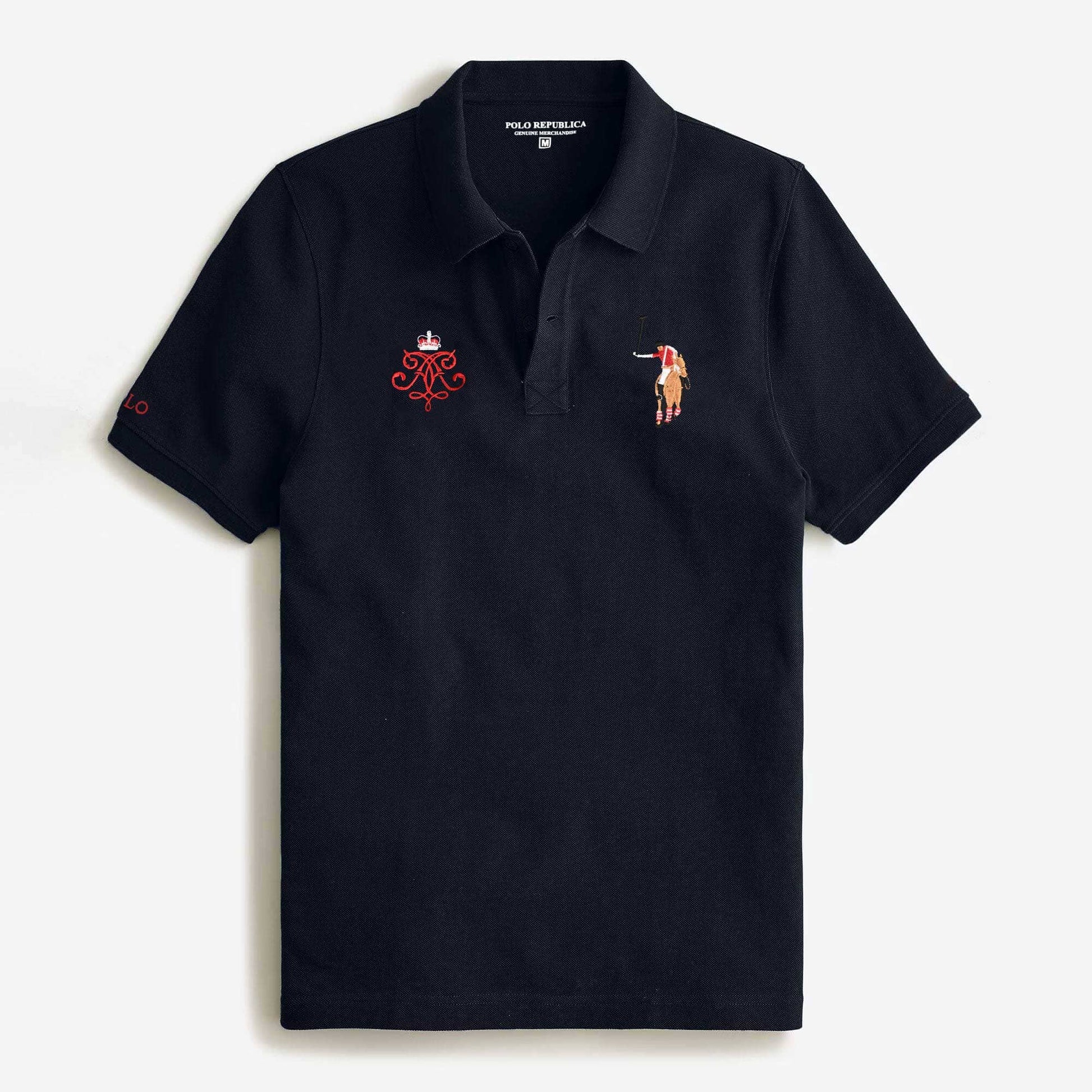 Polo Republica Men's Signature Pony & Crown Crest Embroidered Short Sleeve Polo Shirt Men's Polo Shirt Polo Republica