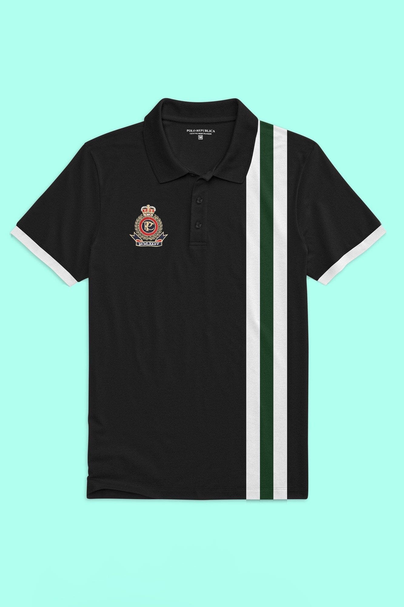 Polo Republica Men's Crest Embroidered Contrast Stripe Panel Polo Shirt Men's Polo Shirt Polo Republica