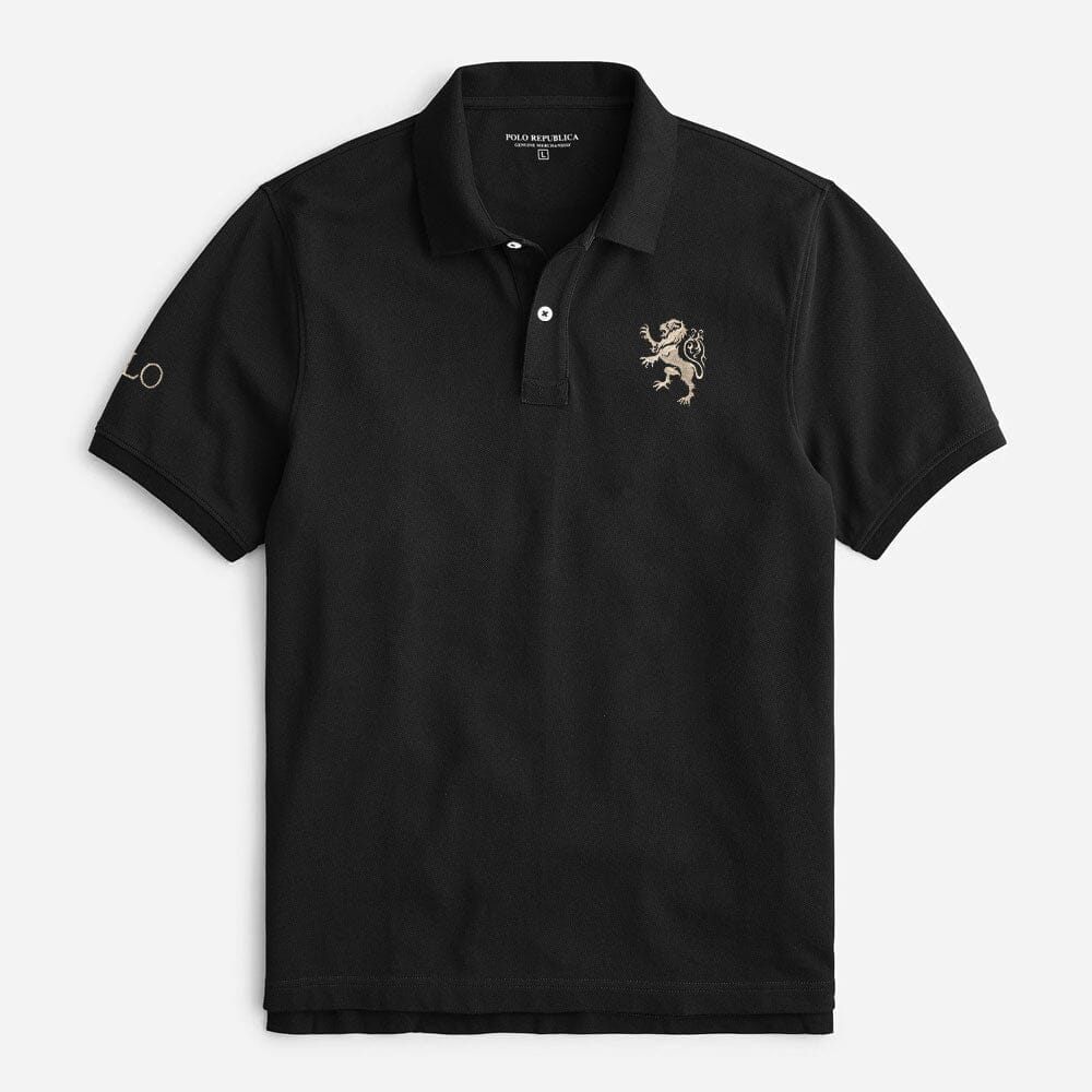 Polo Republica Men's Lion & Polo Embroidered Short Sleeve Polo Shirt Men's Polo Shirt Polo Republica Black S