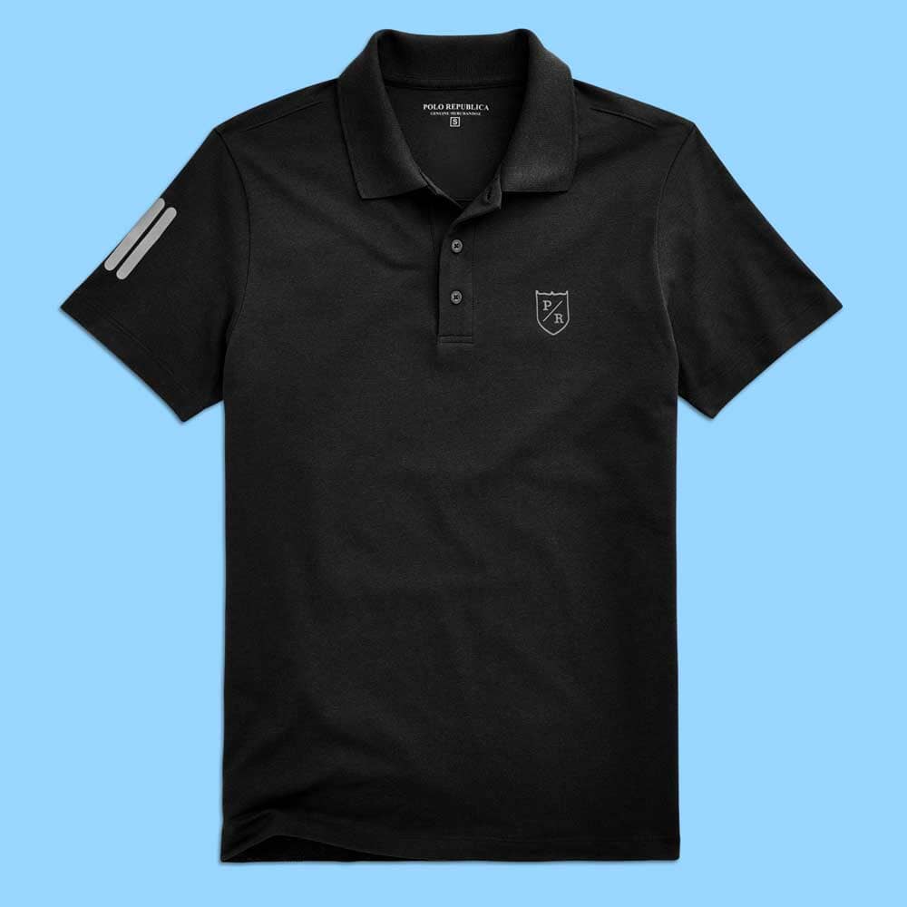 Polo Republica Men's PR & Three Strips Printed Activewear Polo Shirt Men's Polo Shirt Polo Republica Black S