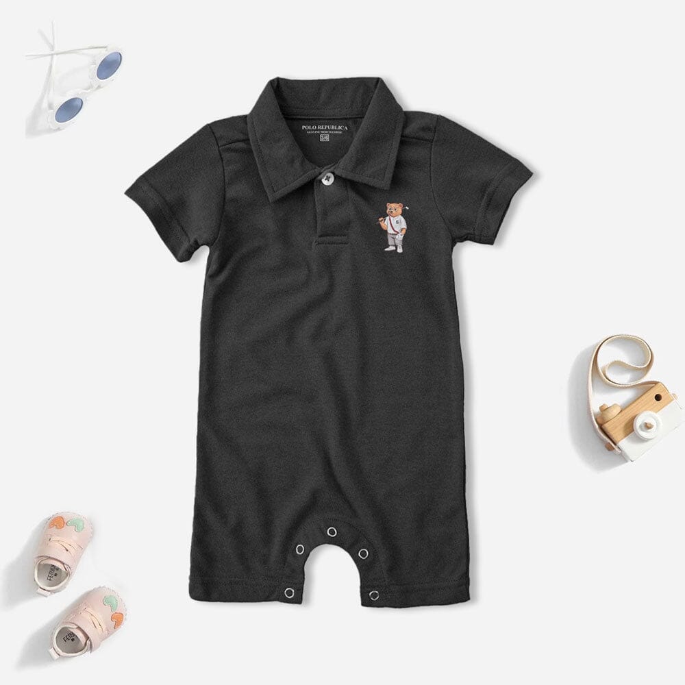 Polo Republica Bear 5 Printed Design Short Sleeve Baby Romper Romper Polo Republica Charcoal 0-3 Months
