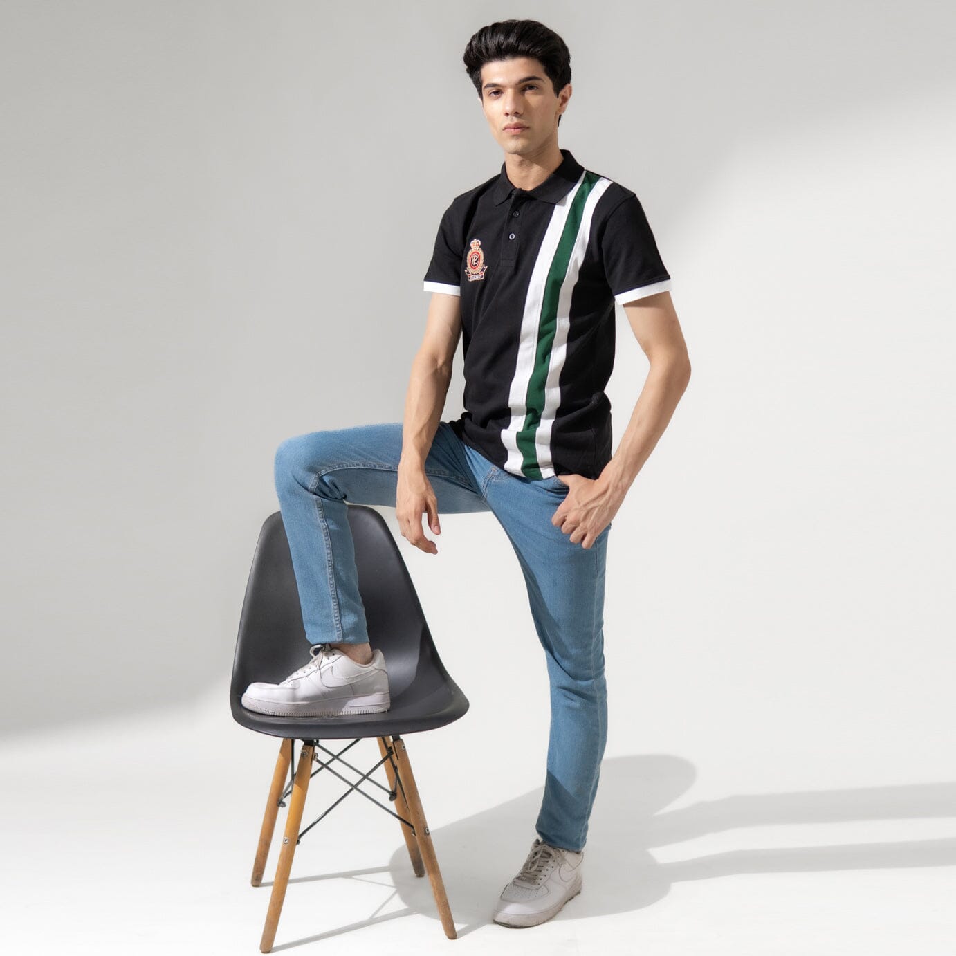 Polo Republica Men's Crest Embroidered Contrast Stripe Panel Polo Shirt Men's Polo Shirt Polo Republica