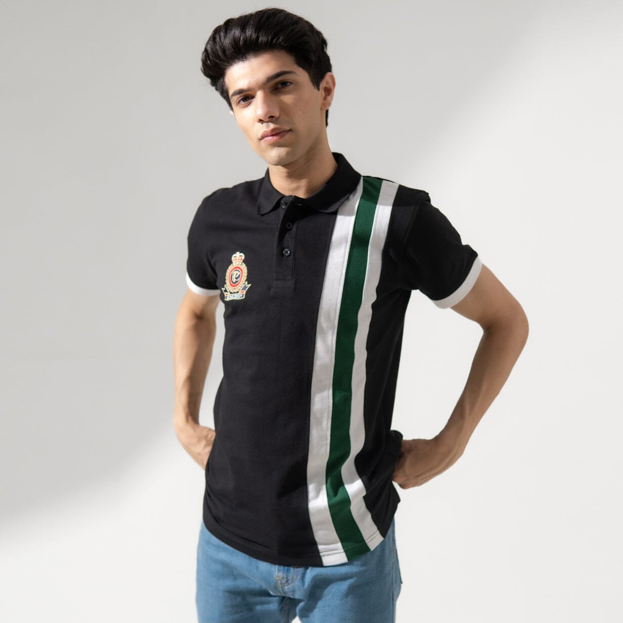 Polo Republica Men's Crest Embroidered Contrast Stripe Panel Polo Shirt Men's Polo Shirt Polo Republica