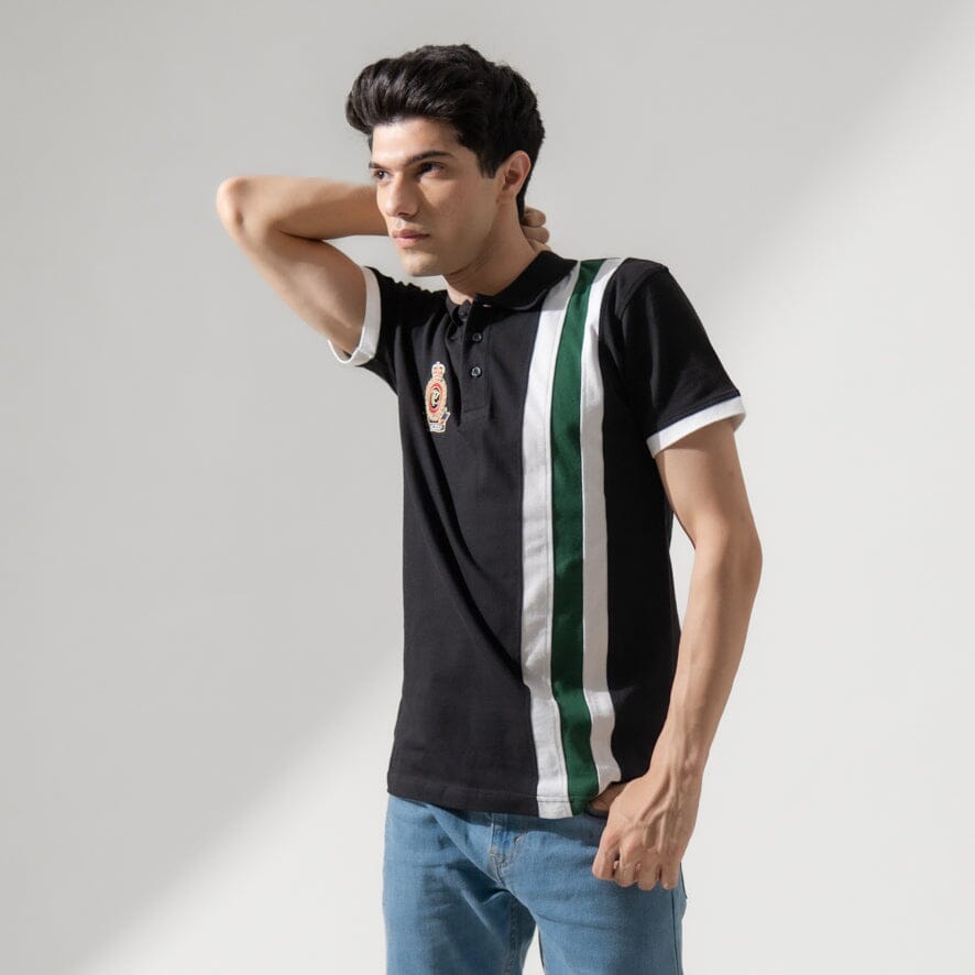 Polo Republica Men's Crest Embroidered Contrast Stripe Panel Polo Shirt Men's Polo Shirt Polo Republica