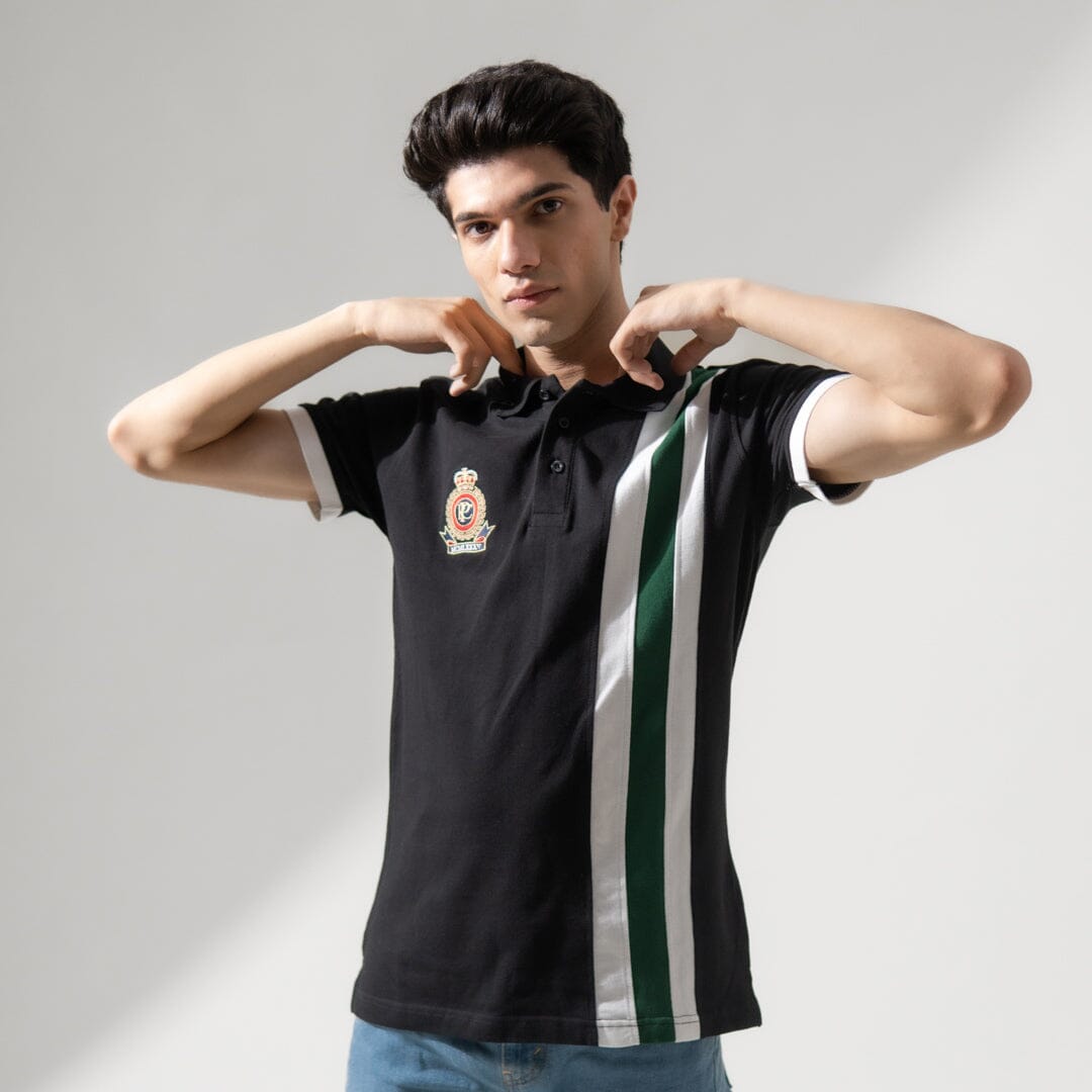 Polo Republica Men's Crest Embroidered Contrast Stripe Panel Polo Shirt Men's Polo Shirt Polo Republica