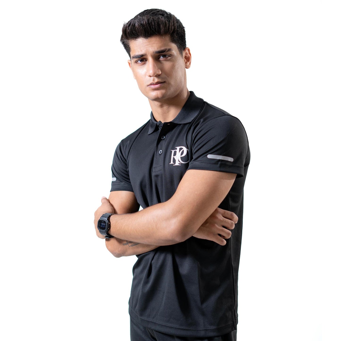 Polo Republica Men's PRC With Strips Printed Activewear Polo Shirt