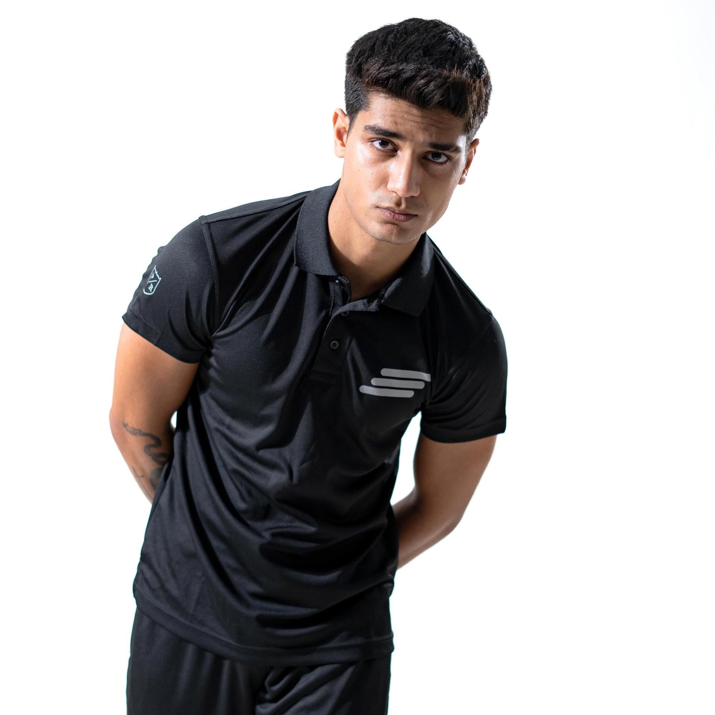 Polo Republica Men's Three Strips & PR Printed Activewear Polo Shirt