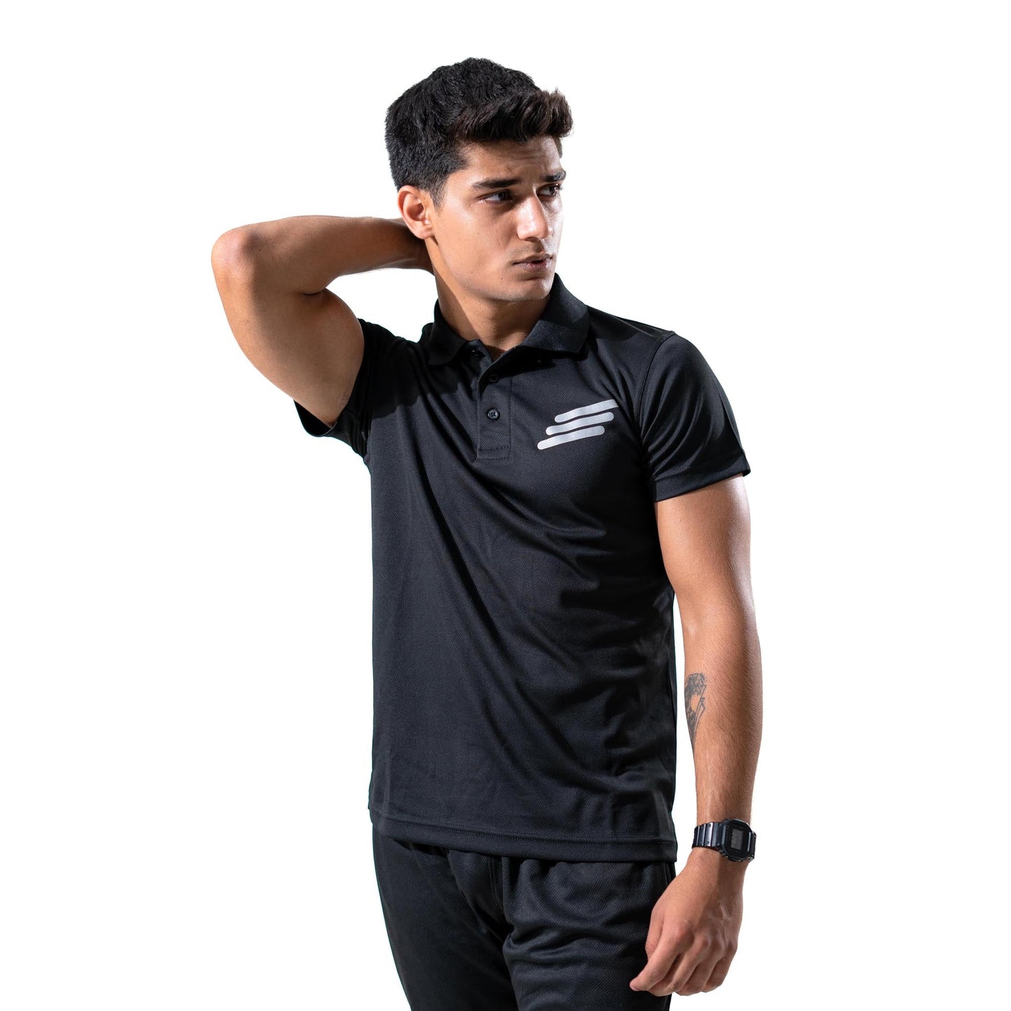 Polo Republica Men's Three Strips & PR Printed Activewear Polo Shirt