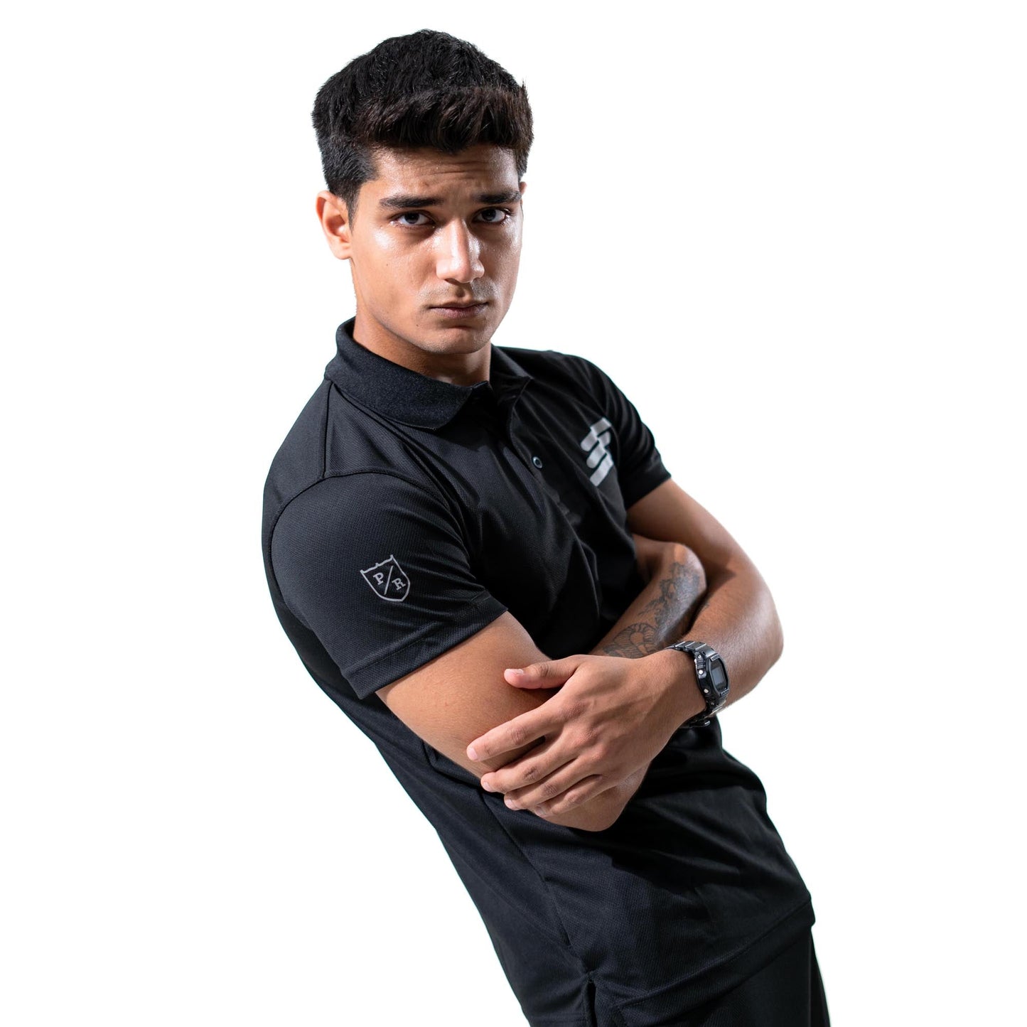 Polo Republica Men's Three Strips & PR Printed Activewear Polo Shirt