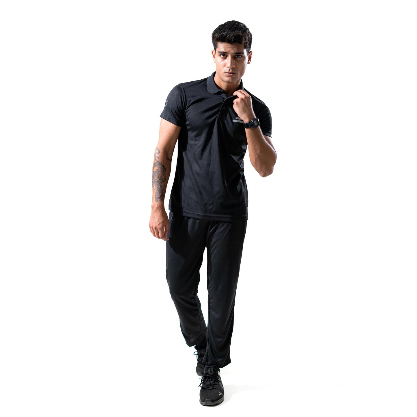 Polo Republica Men's Three Strips & PR Printed Activewear Polo Shirt