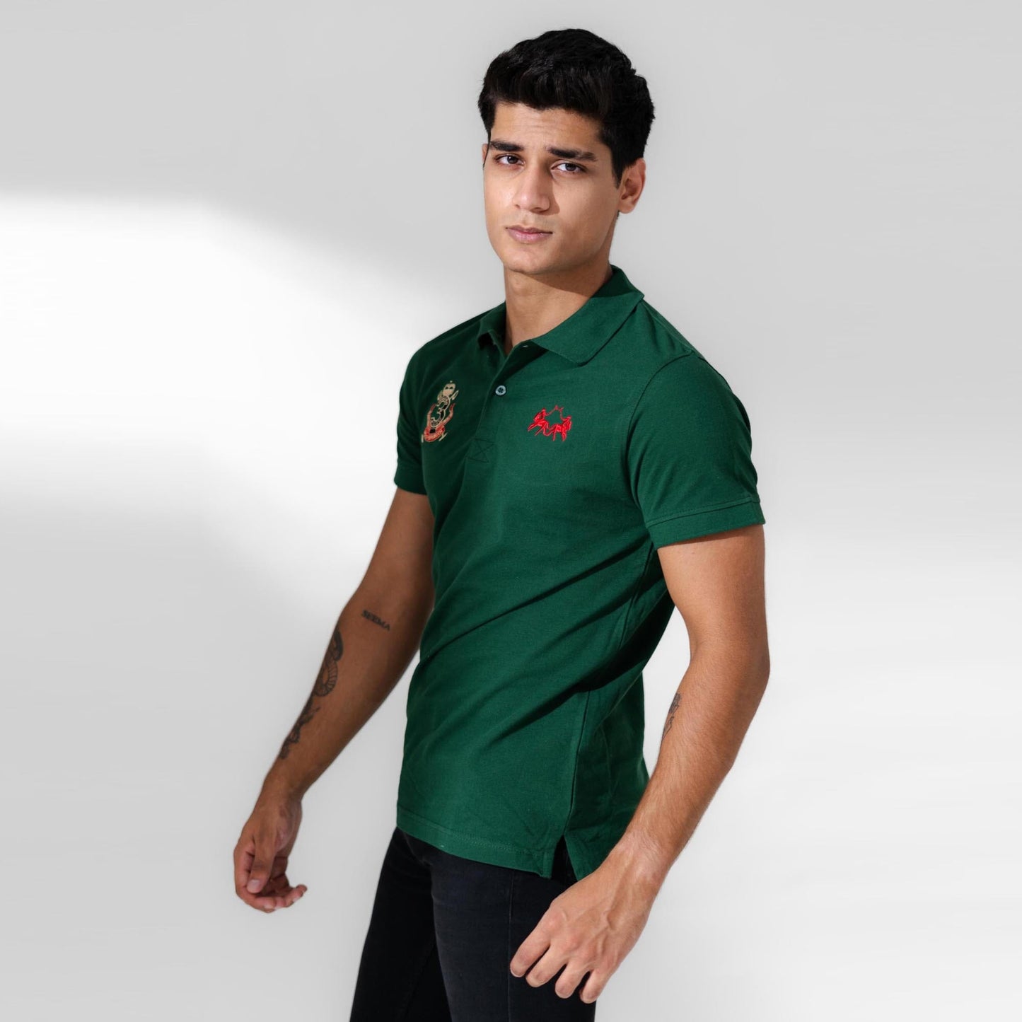 Polo Republica Men's Double Horse & 3 Emblem Embroidered Short Sleeve Polo Shirt Men's Polo Shirt Polo Republica