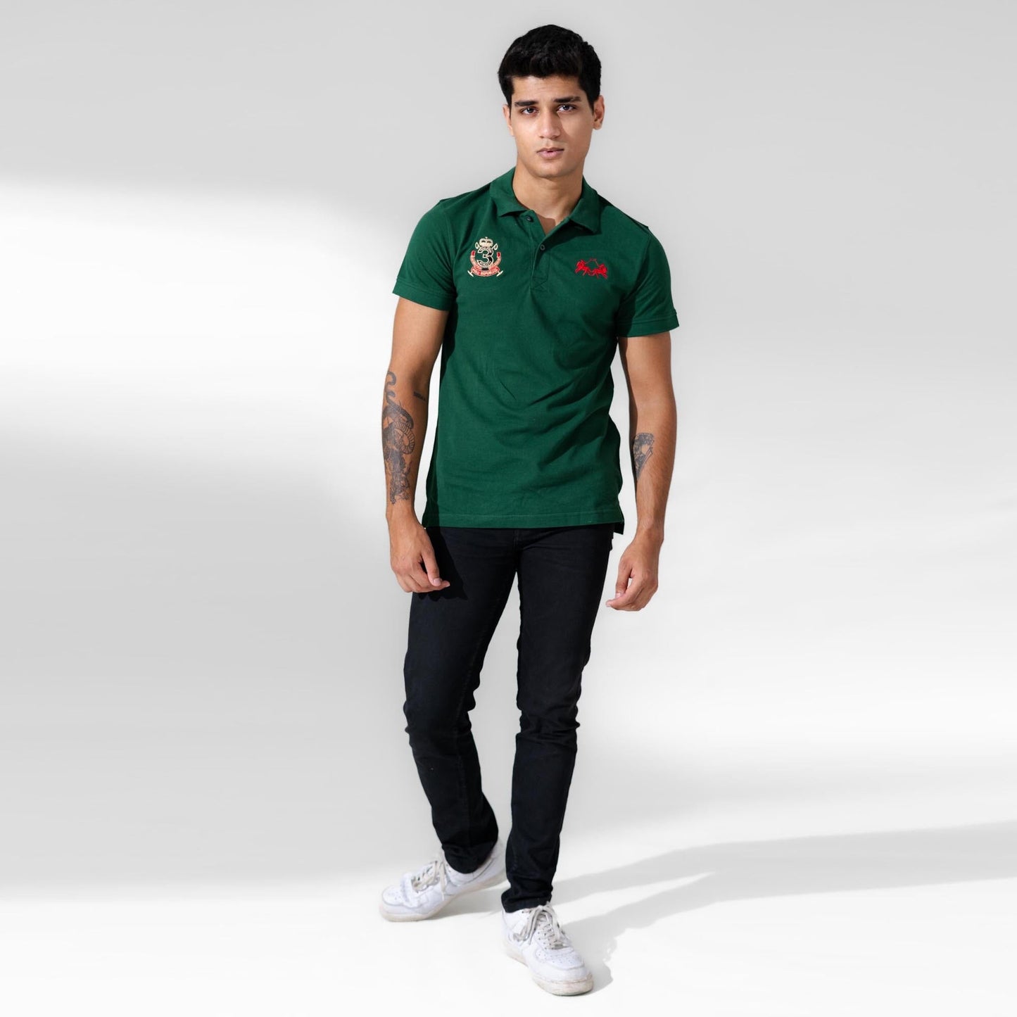 Polo Republica Men's Double Horse & 3 Emblem Embroidered Short Sleeve Polo Shirt Men's Polo Shirt Polo Republica