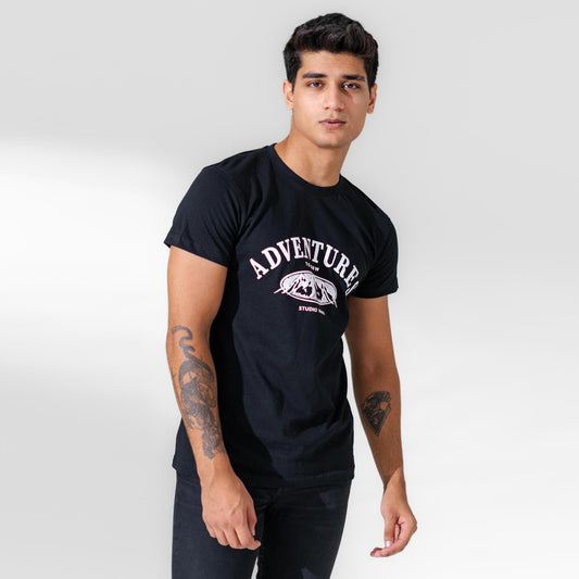 Polo Republica Men's Adventures Printed Crew Neck Tee Shirt Men's Tee Shirt Polo Republica Black S