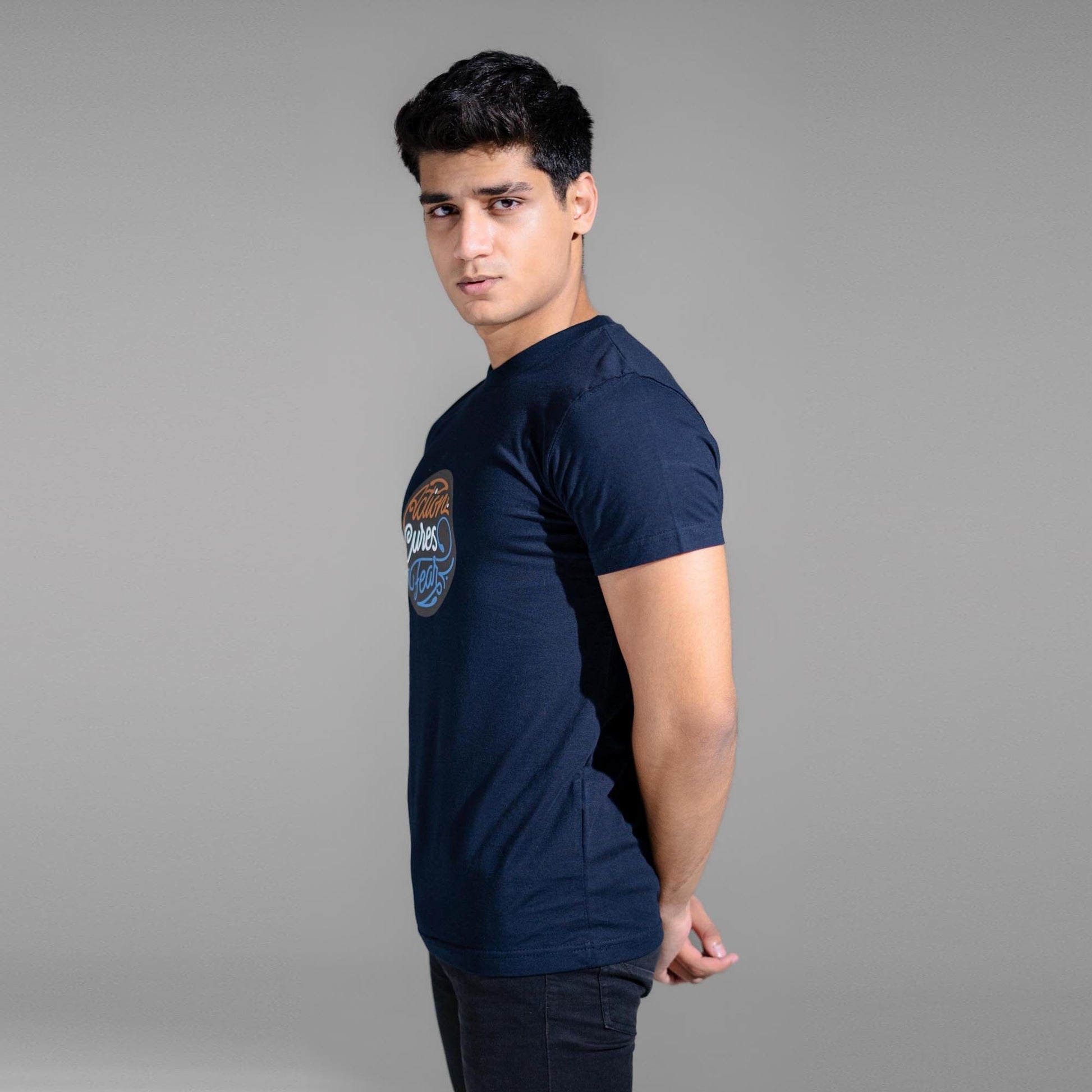 Polo Republica Men's Action Cures Fear Printed Crew Neck Tee Shirt Men's Tee Shirt Polo Republica