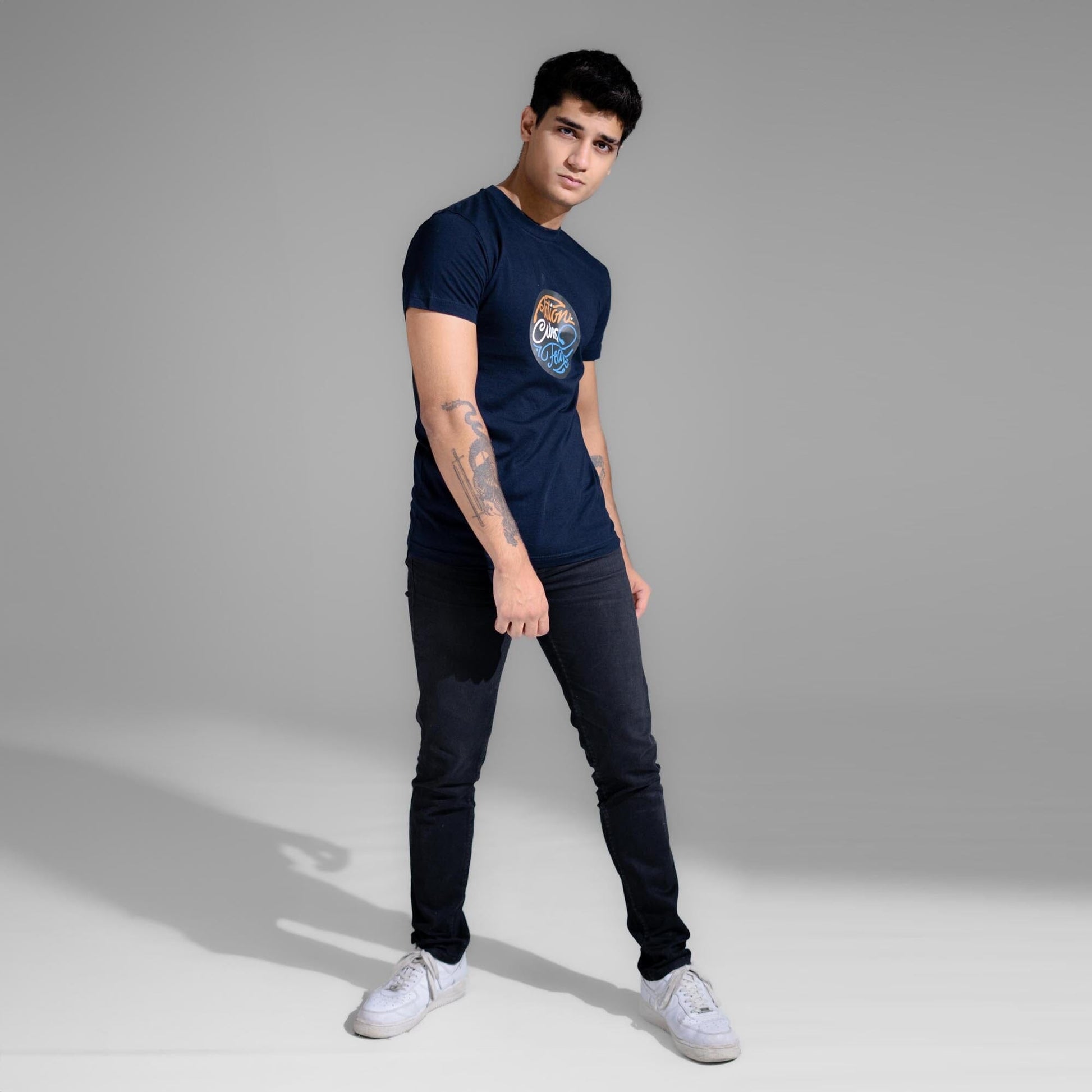 Polo Republica Men's Action Cures Fear Printed Crew Neck Tee Shirt Men's Tee Shirt Polo Republica