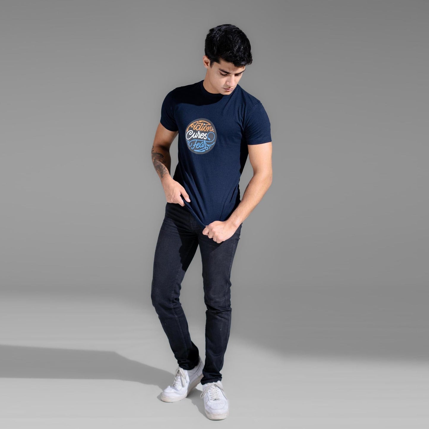 Polo Republica Men's Action Cures Fear Printed Crew Neck Tee Shirt Men's Tee Shirt Polo Republica