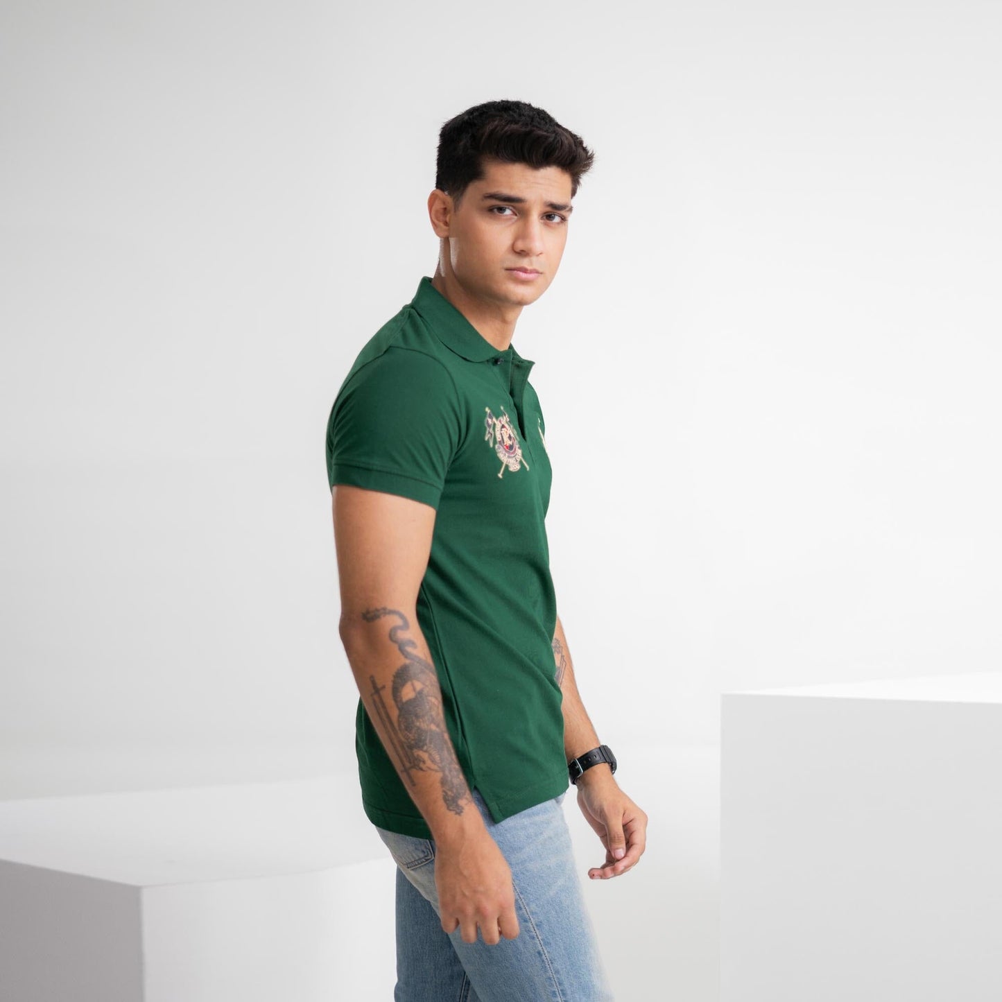 Polo Republica Men's Double Horse & PRC Crest Embroidered Short Sleeve Polo Shirt Men's Polo Shirt Polo Republica