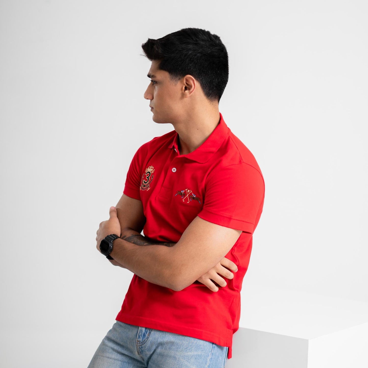 Polo Republica Men's Double Pony & 3 Crest Embroidered Short Sleeve Polo Shirt Men's Polo Shirt Polo Republica