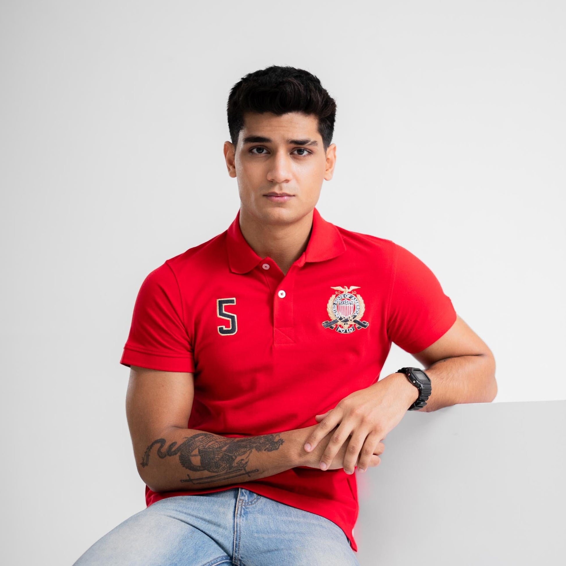 Polo Republica Men's USA Polo Crest & 5 Embroidered Short Sleeve Polo Shirt Men's Polo Shirt Polo Republica