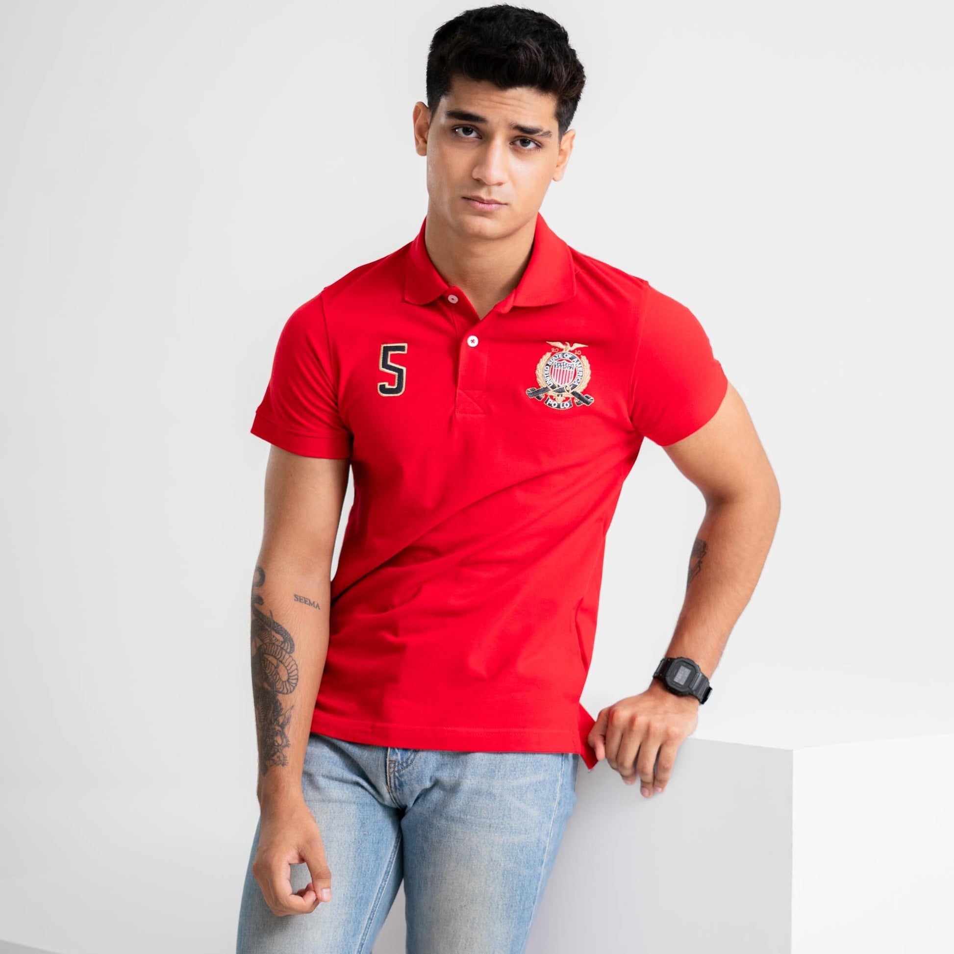 Polo Republica Men's USA Polo Crest & 5 Embroidered Short Sleeve Polo Shirt Men's Polo Shirt Polo Republica