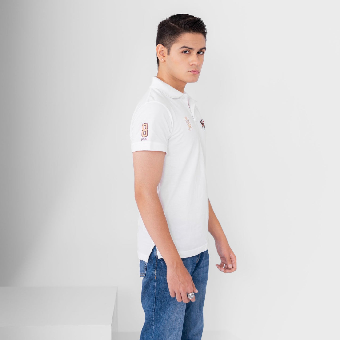 Polo Republica Men's Double Pony Crest & 8 Embroidered Short Sleeve Polo Shirt