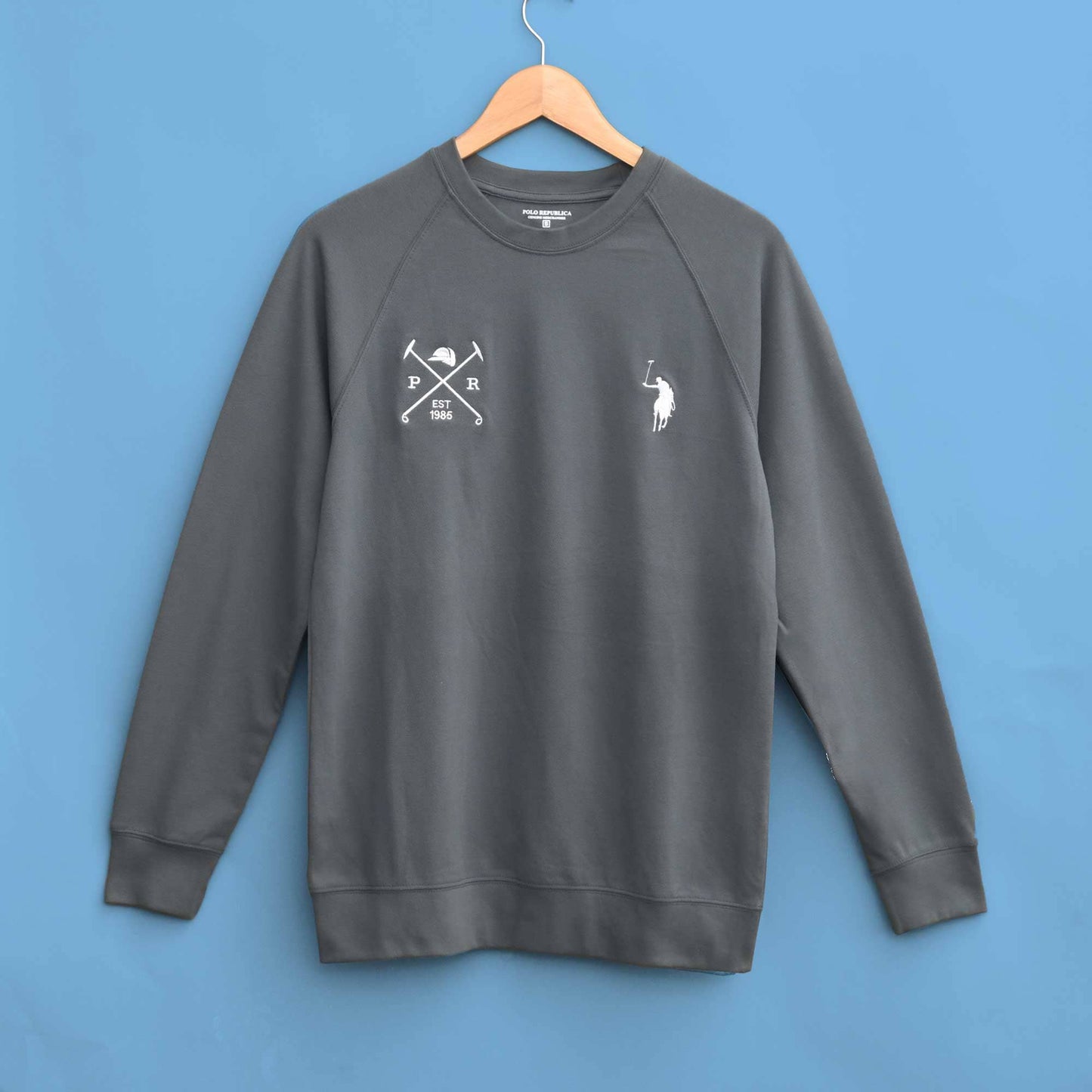 Polo Republica Men's Pony & Mallets Embroidered Raglan Long Sleeve Pique Tee Shirt Men's Tee Shirt Polo Republica