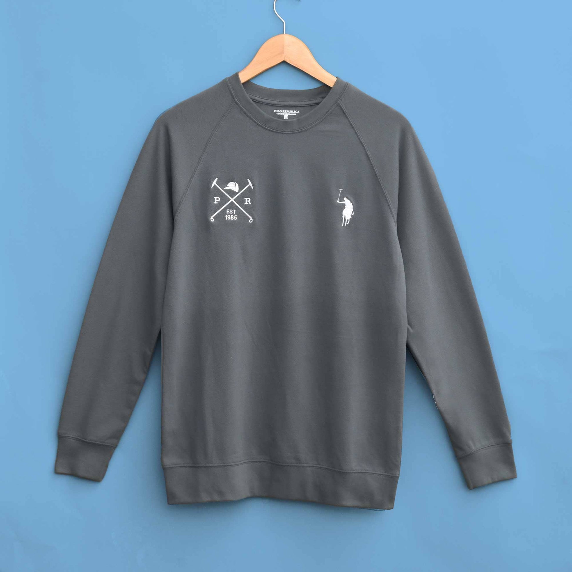 Polo Republica Men's Pony & Mallets Embroidered Raglan Long Sleeve Pique Tee Shirt Men's Tee Shirt Polo Republica