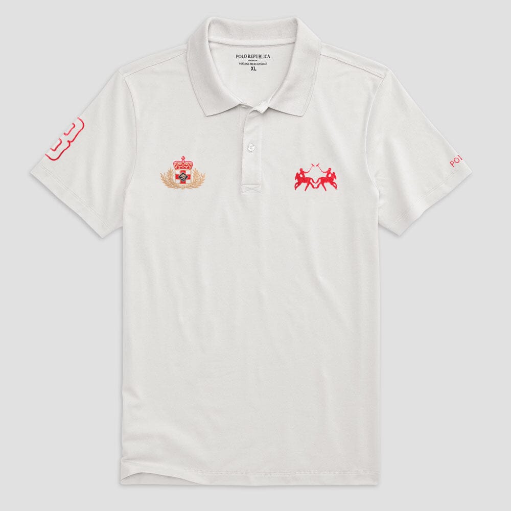 Polo Republica Men's Polo Crest & 8 Embroidered Short Sleeve Polo Shirt Men's Polo Shirt Polo Republica White S