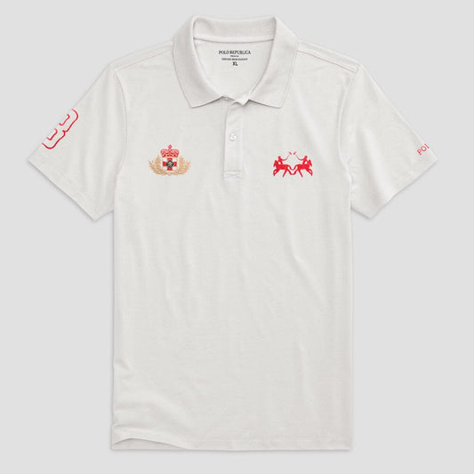 Polo Republica Men's Polo Crest & 8 Embroidered Short Sleeve Polo Shirt Men's Polo Shirt Polo Republica White S