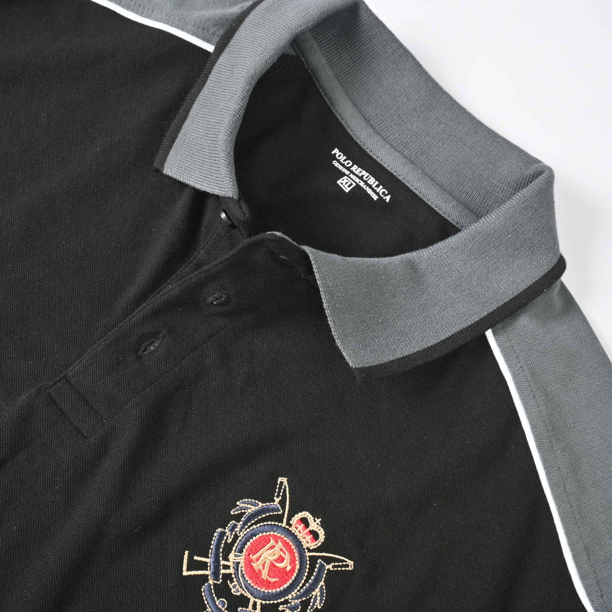 Polo Republica Men's PRC Crest Embroidered Contrast Panels Polo Shirt Men's Polo Shirt Polo Republica