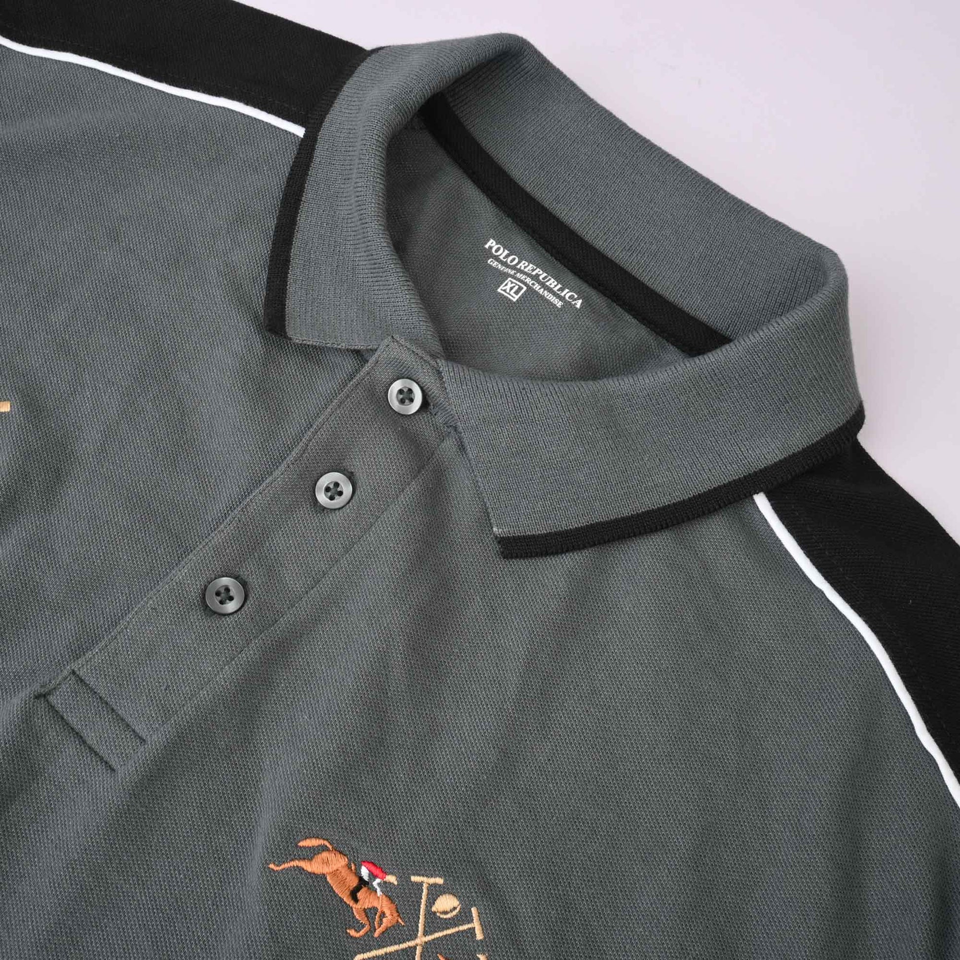 Polo Republica Men's Double Pony & Mallets Embroidered Contrast Panels Polo Shirt Men's Polo Shirt Polo Republica