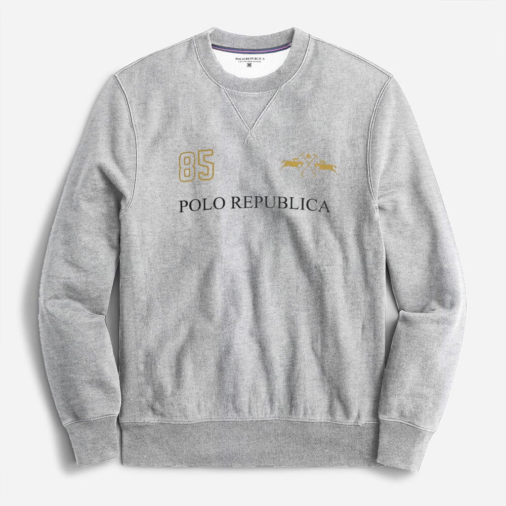Polo Republica Men's Double Pony 85 Printed Fleece Sweat Shirt Men's Sweat Shirt Polo Republica Heather Grey S
