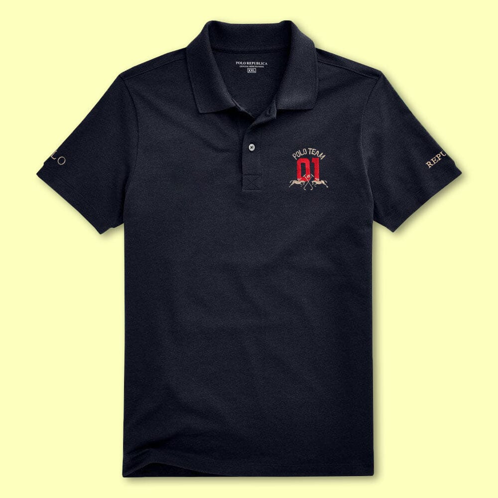 Polo Republica Men's Double Pony & Polo 01 Embroidered Short Sleeve Polo Shirt Men's Polo Shirt Polo Republica Navy S