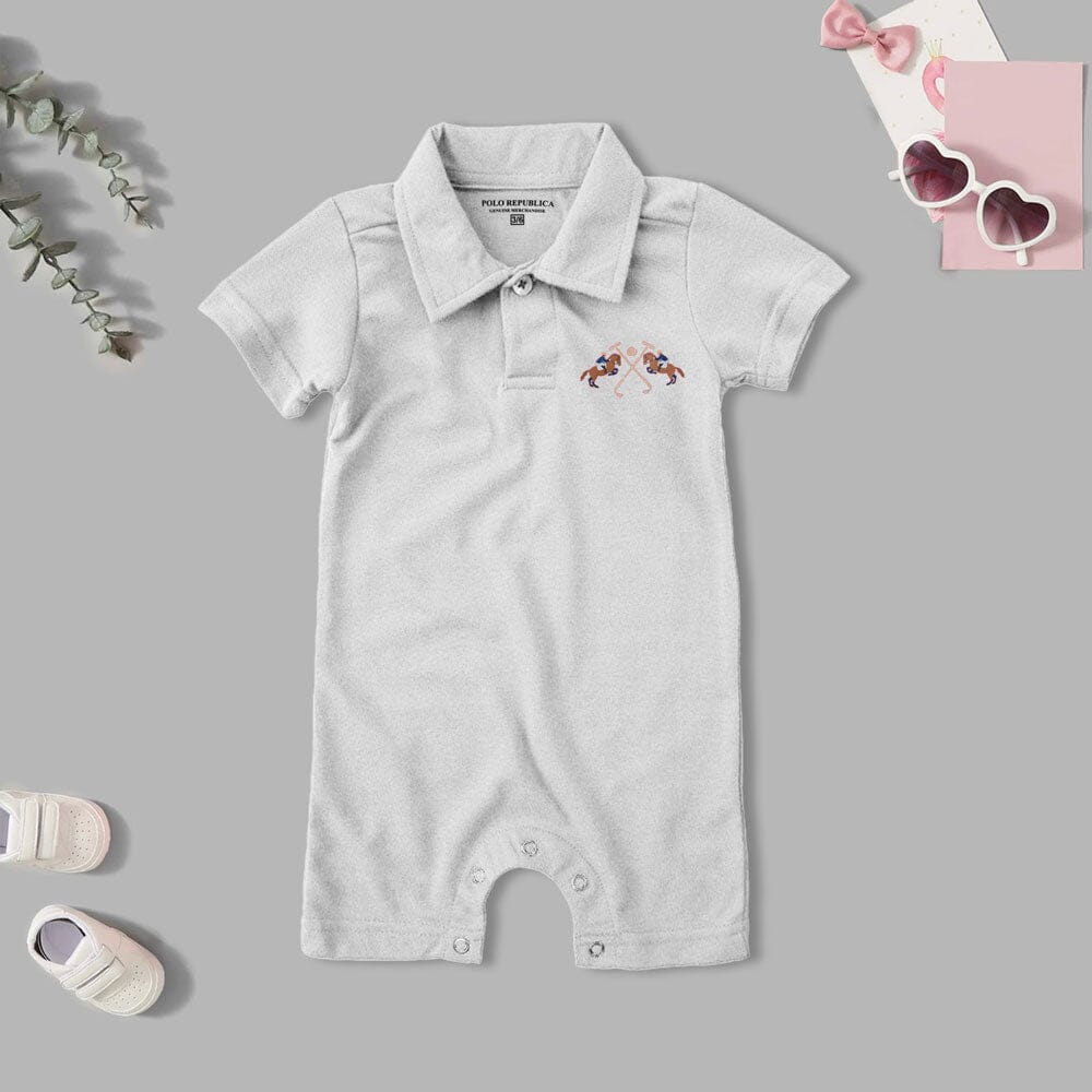 Polo Republica Double Pony Printed Design Short Sleeve Baby Romper Romper Polo Republica Off White 0-3 Months