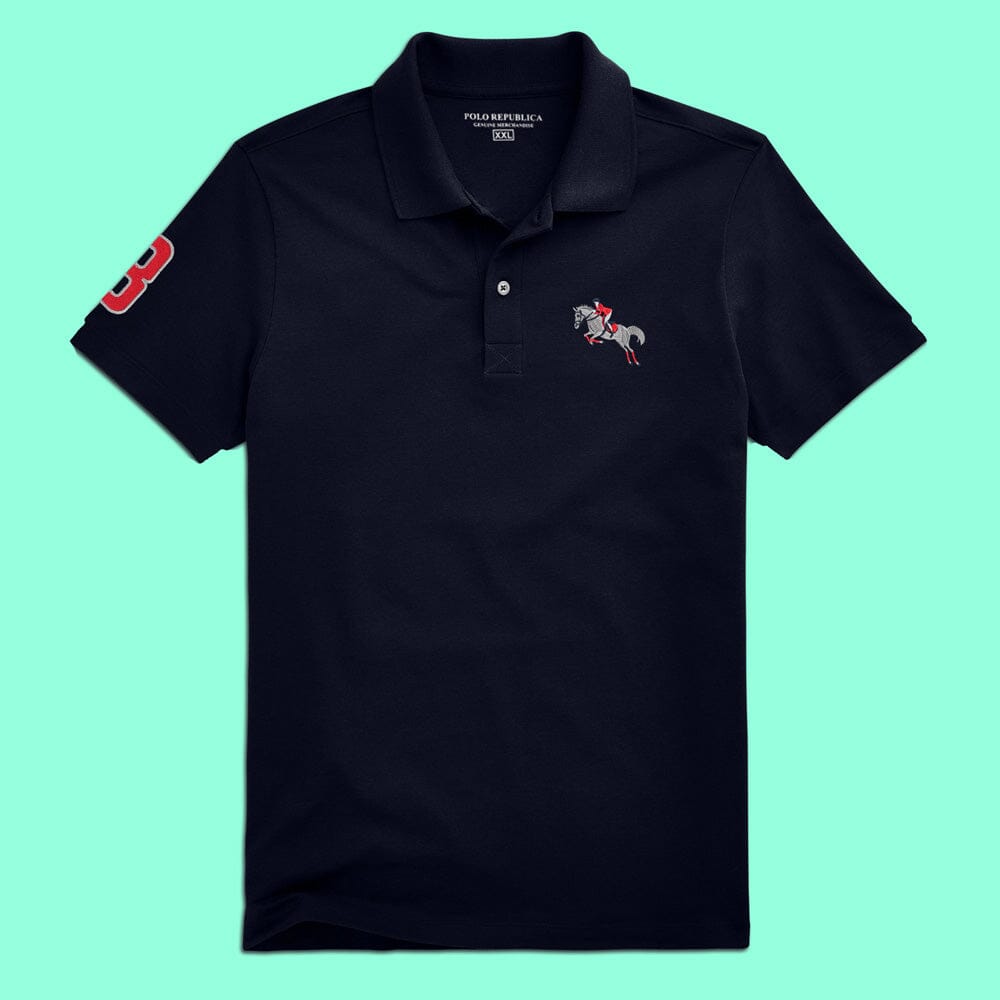 Polo Republica Men's Jumping Horse & 8 Embroidered Polo Shirt Men's Polo Shirt Polo Republica Navy S