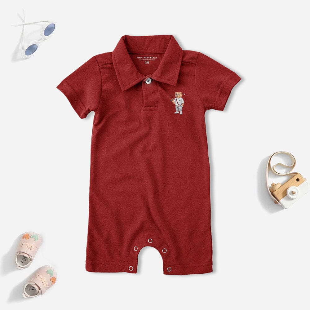 Polo Republica Bear 5 Printed Design Short Sleeve Baby Romper Romper Polo Republica Red 0-3 Months