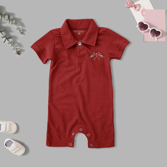 Polo Republica Double Pony Printed Design Short Sleeve Baby Romper Romper Polo Republica Red 0-3 Months