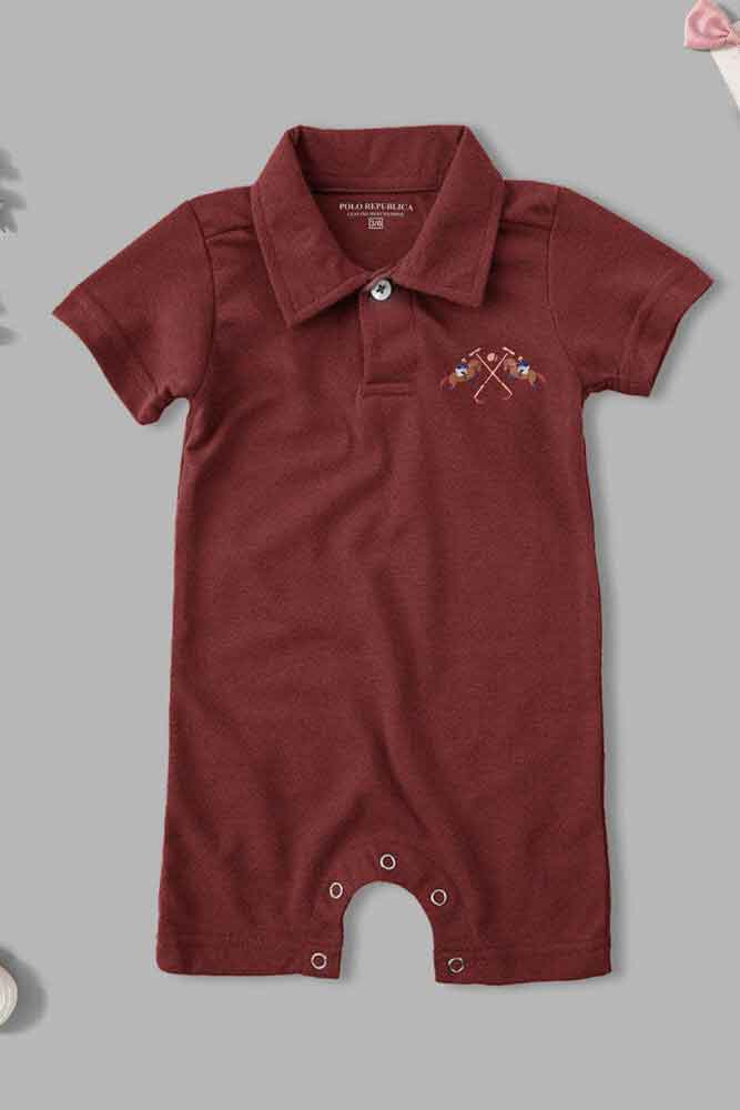 Polo Republica Double Pony Printed Design Short Sleeve Baby Romper Romper Polo Republica Maroon 0-3 Months