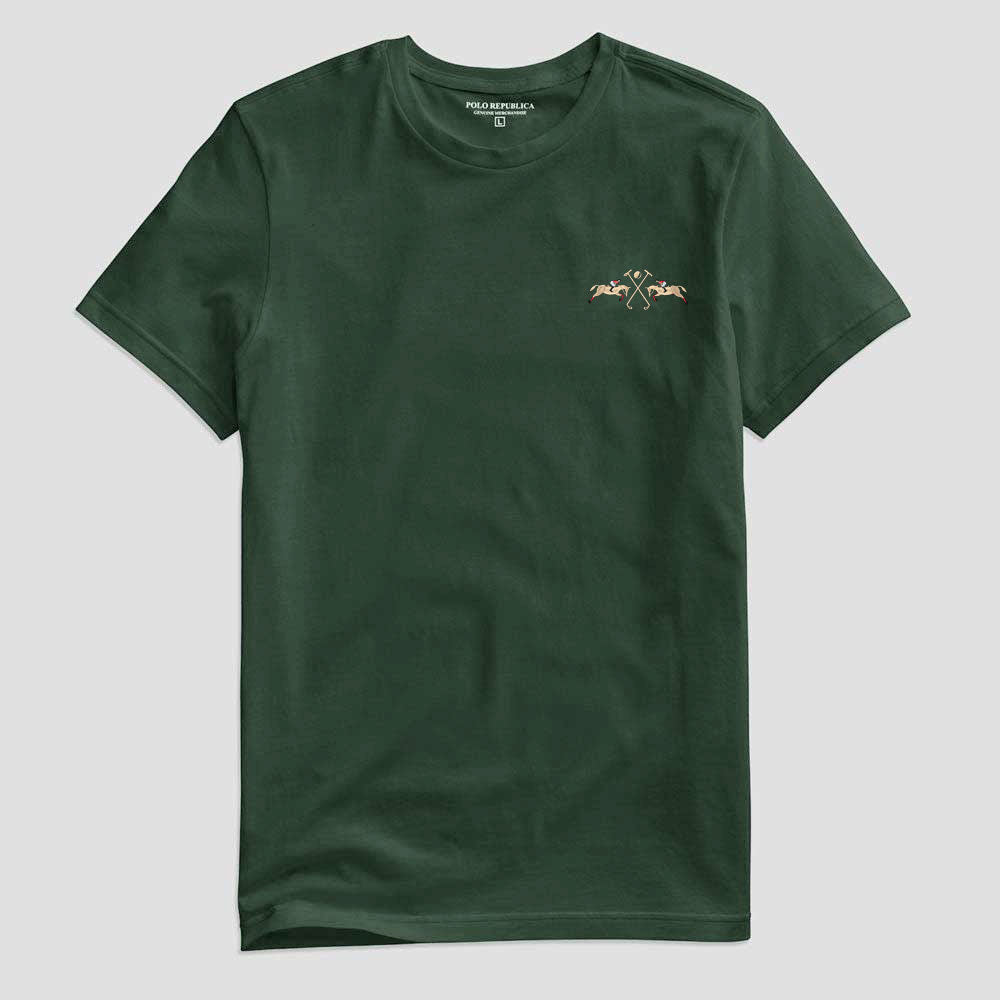 Polo Republica Men's Double Pony Embroidered Crew Neck Tee Shirt Men's Tee Shirt Polo Republica Bottle Green S