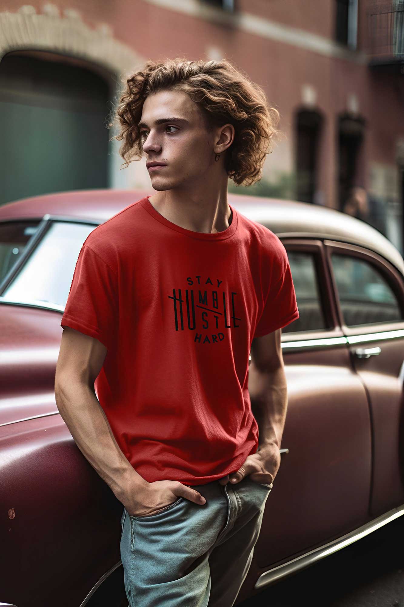 Polo Republica Men's Stay Humble Printed Crew Neck Tee Shirt Men's Tee Shirt Polo Republica Red S