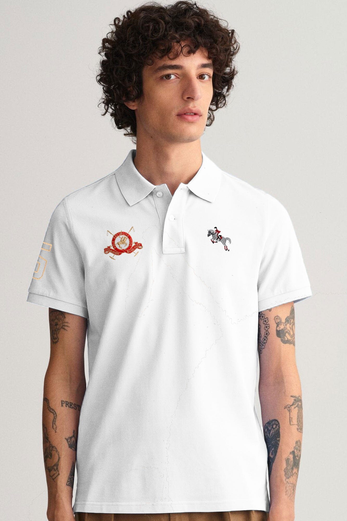 Polo Republica Men's Horse Rider & 5 Embroidered Short Sleeve Polo Shirt Men's Polo Shirt Polo Republica White S