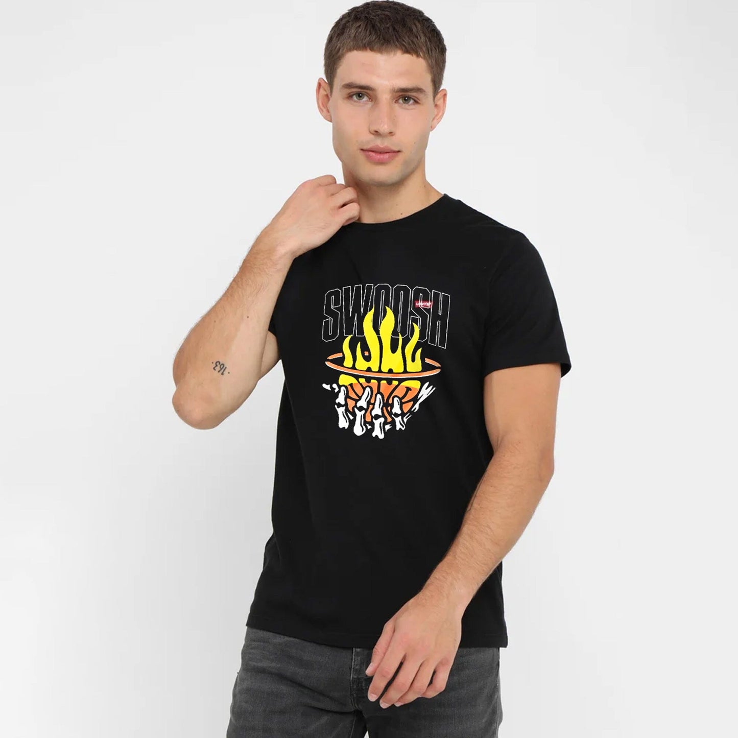 Polo Republica Men's Swoosh Printed Crew Neck Tee Shirt Men's Tee Shirt Polo Republica Black S