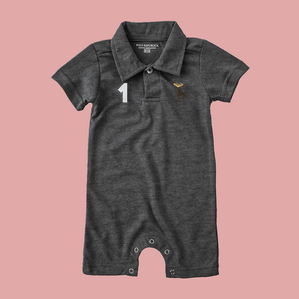 Polo Republica Moose-1 Printed Design Short Sleeve Baby Romper Romper Polo Republica Charcoal 0-3 Months