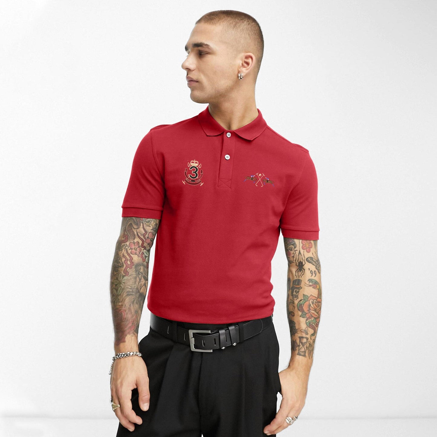 Polo Republica Men's Double Pony & 3 Crest Embroidered Short Sleeve Polo Shirt Men's Polo Shirt Polo Republica