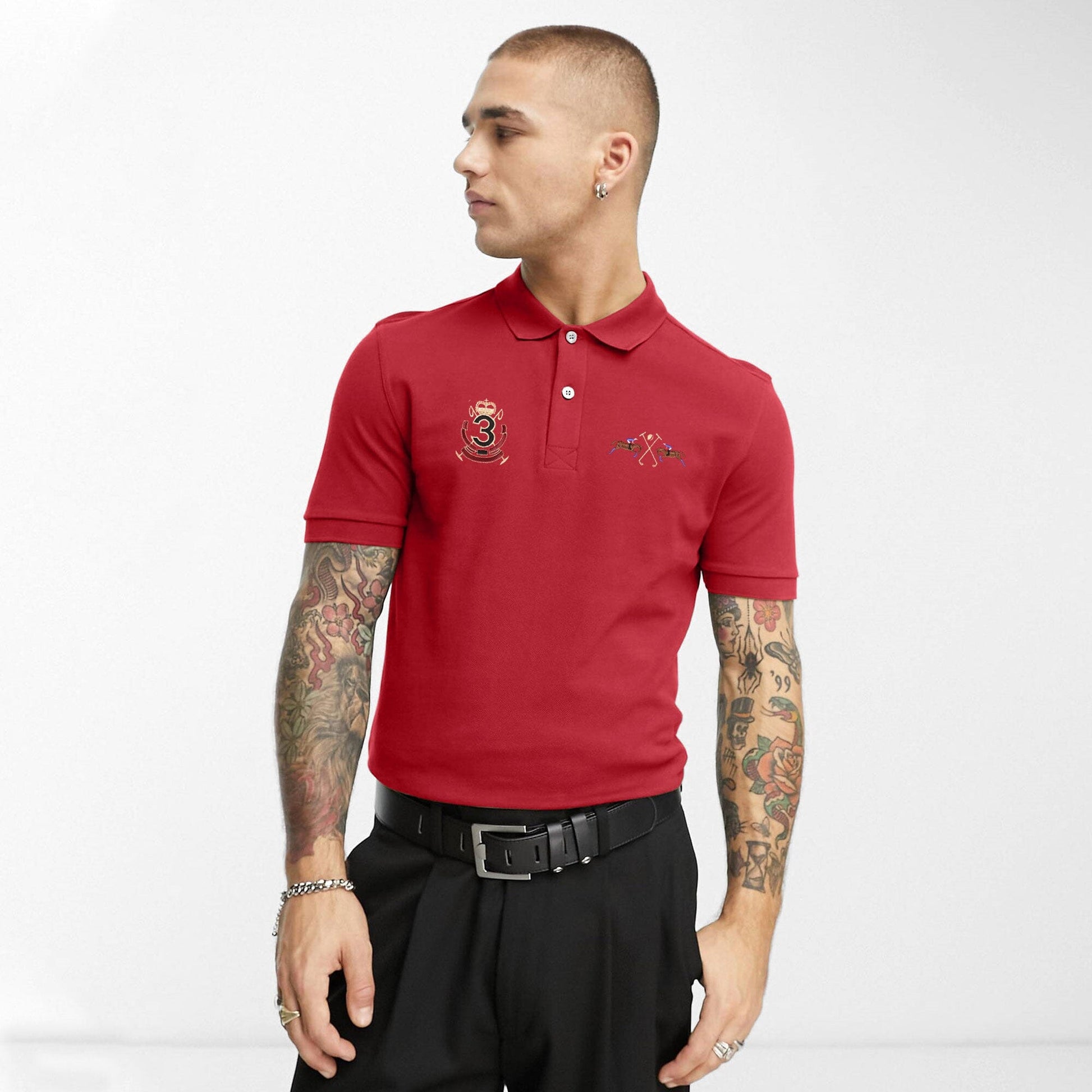 Polo Republica Men's Double Pony & 3 Crest Embroidered Short Sleeve Polo Shirt Men's Polo Shirt Polo Republica