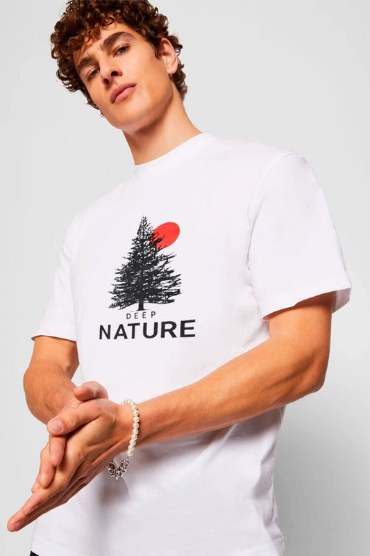 Polo Republica Men's Deep Nature Printed Crew Neck Tee Shirt Men's Tee Shirt Polo Republica White S