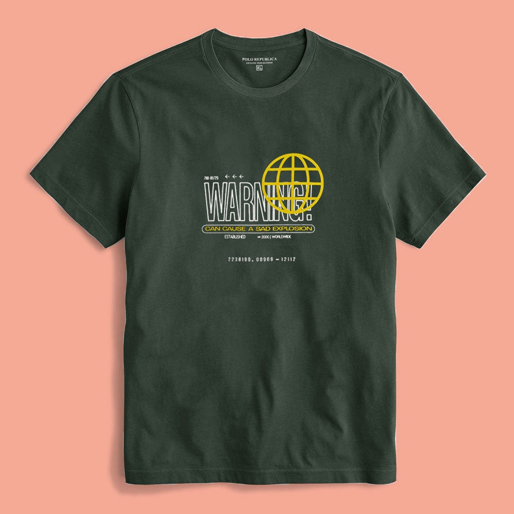 Polo Republica Men's Warning Cause Printed Crew Neck Tee Shirt Men's Tee Shirt Polo Republica