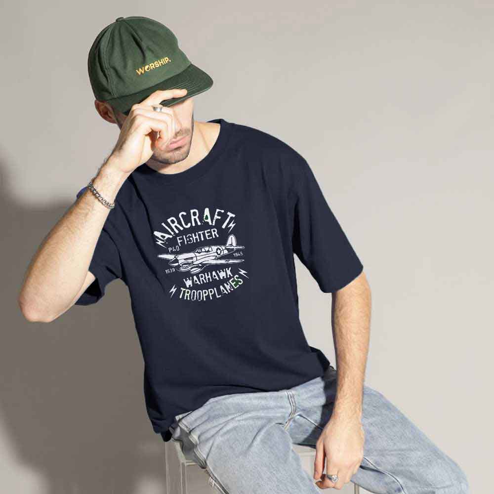 Polo Republica Men's Air Craft Printed Crew Neck Tee Shirt