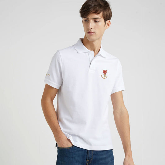 Polo Republica Men's Crown & Anchor Embroidered Short Sleeve Polo Shirt Men's Polo Shirt Polo Republica White S