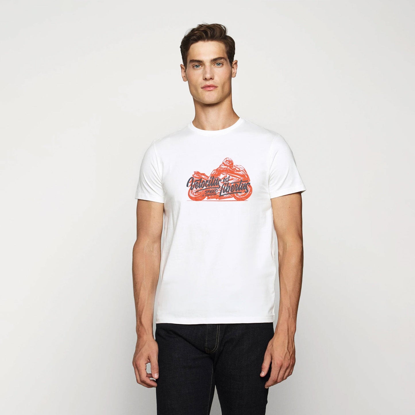 Polo Republica Men's Velocitas Libertas Printed Crew Neck Tee Shirt Men's Tee Shirt Polo Republica White S